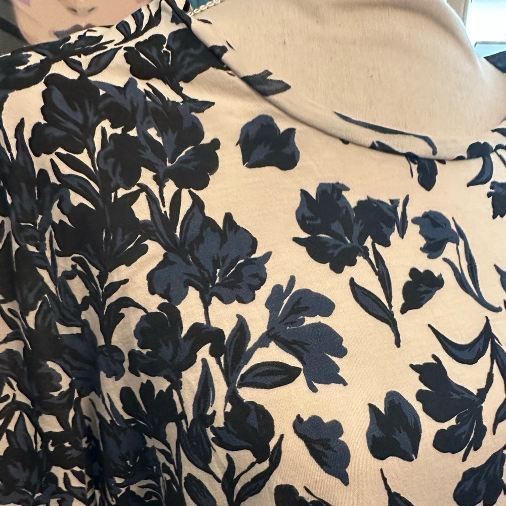 Tory Burch Pima Cotton Long Sleeve Blue Floral Crewneck Top XL - Picture 4 of 8